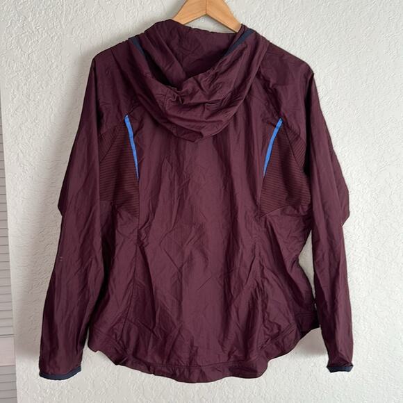 Athleta Stowe Hoodie Nylon Jacket Full Zip Purple Plum Large Windbreaker Pockets - Picture 6 of 8
